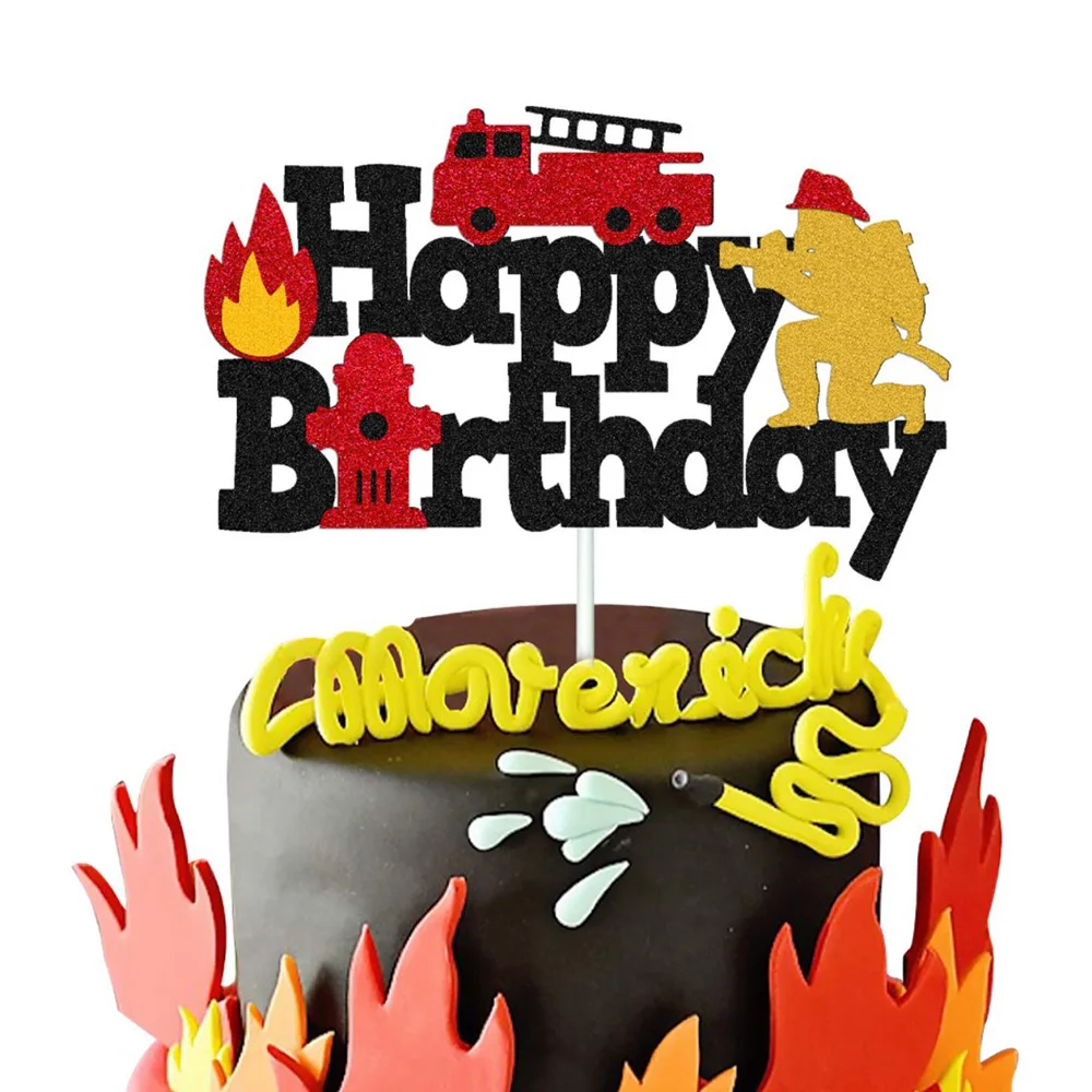 Acryl Feuerwehrauto Kuchen Dekoration Feuerwehrmann Alles Gute zum Geburtstag Kuchen Topper Feuer Feuerwehrmann Thema Jungen Geburtstag Party Dekoration Lieferungen – Detail 2