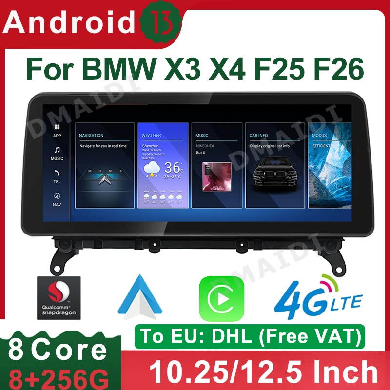 

10.25" 12.5" Snapdragon Android 13 GPS Navigation For BMW X3 F25 X4 F26 2010-2016 Wireless Carplay Android Auto Screen Bluetooth