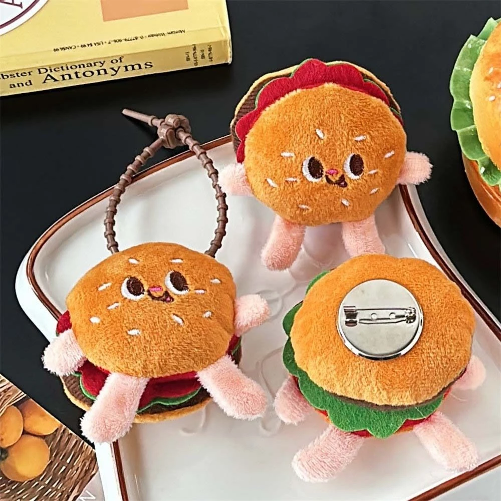 Cartoon Fast Food Plush Hamburger Pendant Soft Stuffed Decoration Plush Hamburger Brooch Bag Hanging Plush Toy