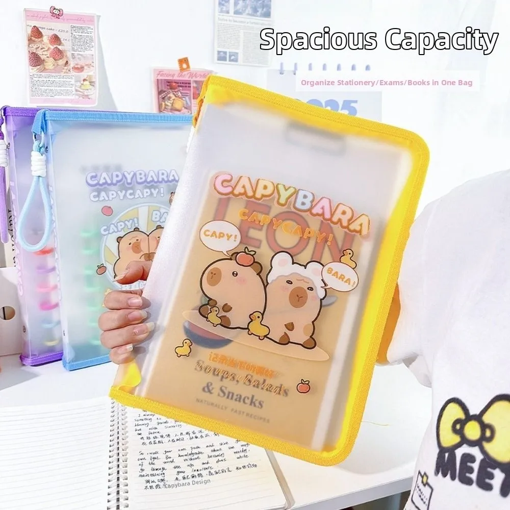 Cartoon Handheld Capybara A4 File Bag Large Capacity Waterproof Test Paper Folder Portable Thickening Data Storage Bags Student