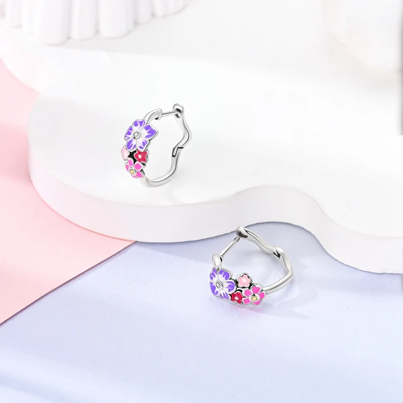 Beautiful 925 Pure Silver Pink Purple Red Quadruple Iris Earrings For Women's Garden Play Fashion Jewelry Accessories