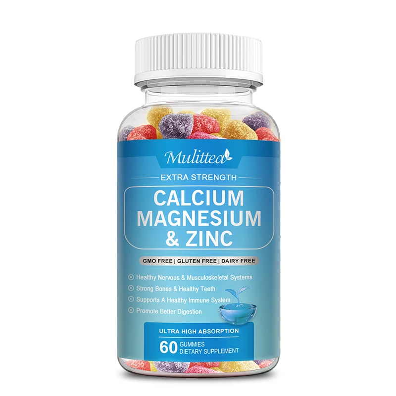 Mulittea Calcium Magnesium and Zinc Gummies with Vitamin D3 Supports Muscle Nerve Joint and Heart Health Increase Immune System