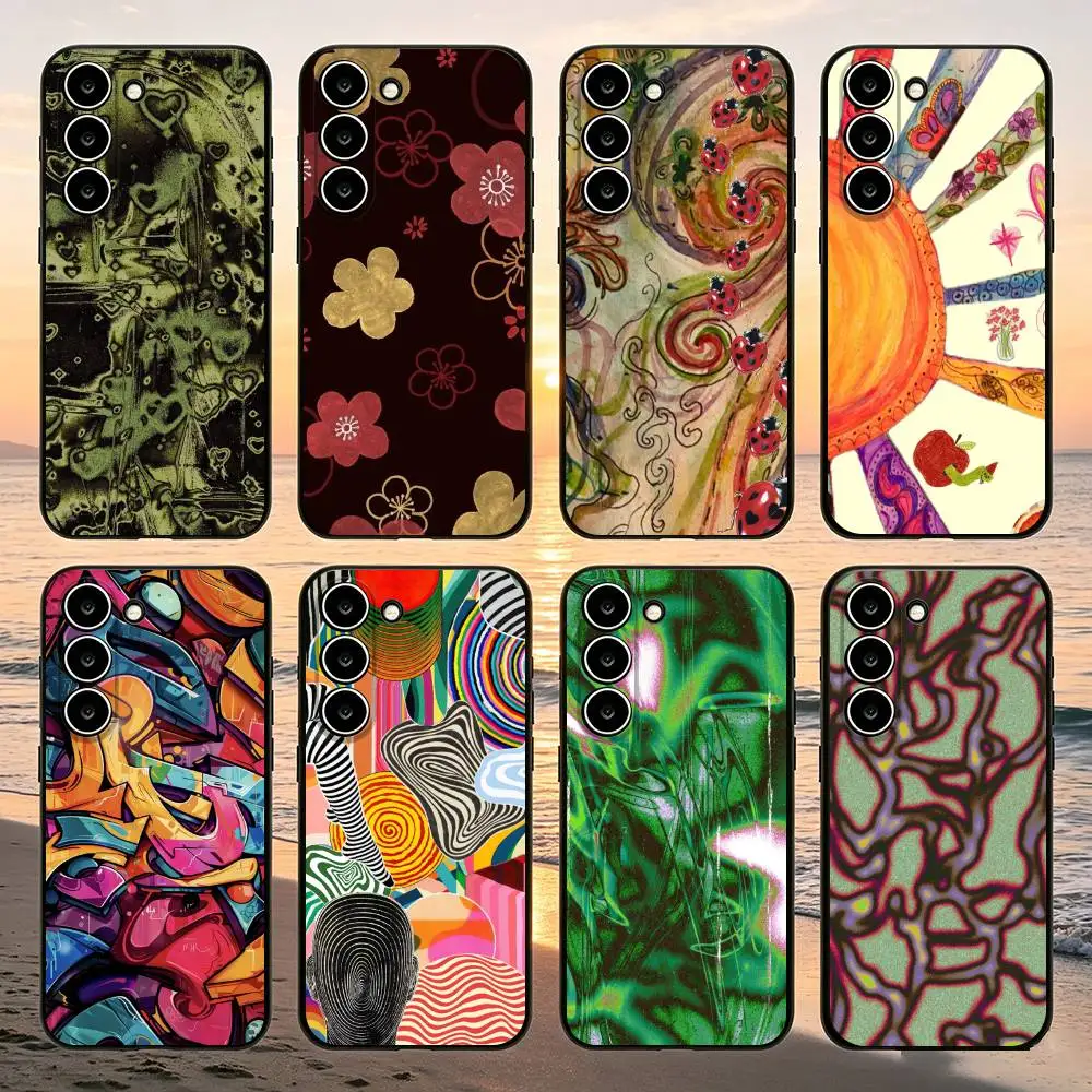 Abstract retro art Phone Case For Samsung Galaxy A52 A42 A32 A22 A12 A02S A72 A73 A51 A41 A31 A21S A71 A30S Black Cover