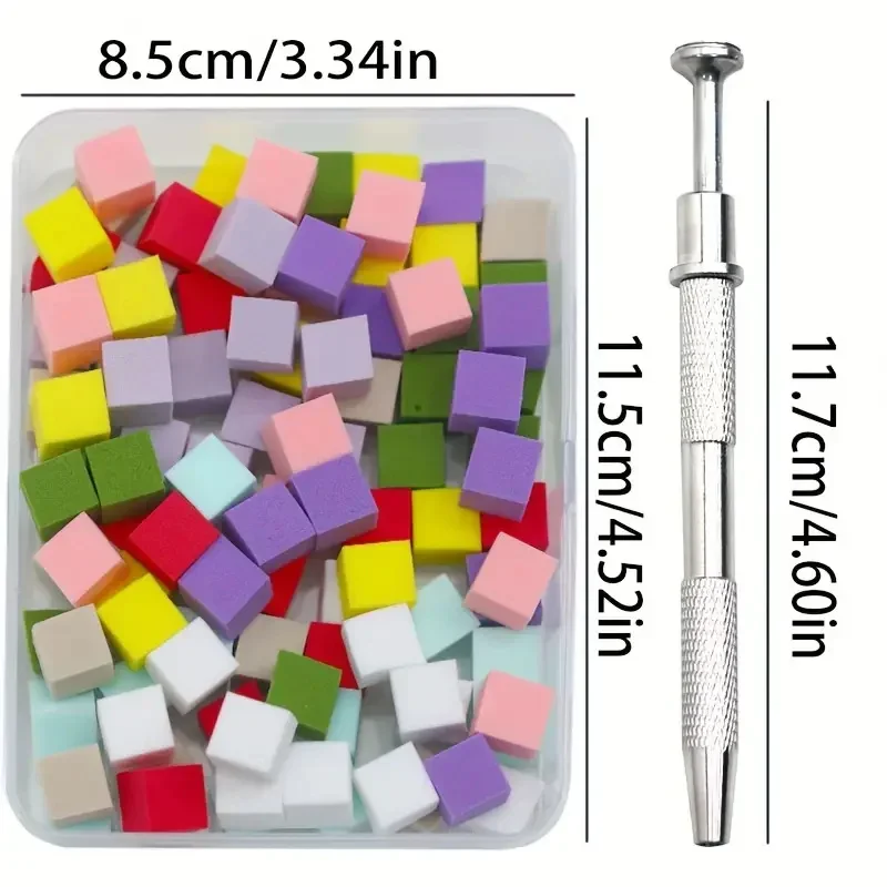 Nail Art Sponges for Ombre With Grabbing Pen Set 4 Claws Nail Sponge Metal Grabber with 100 Replaceable Mini Nail Sponge Blocks