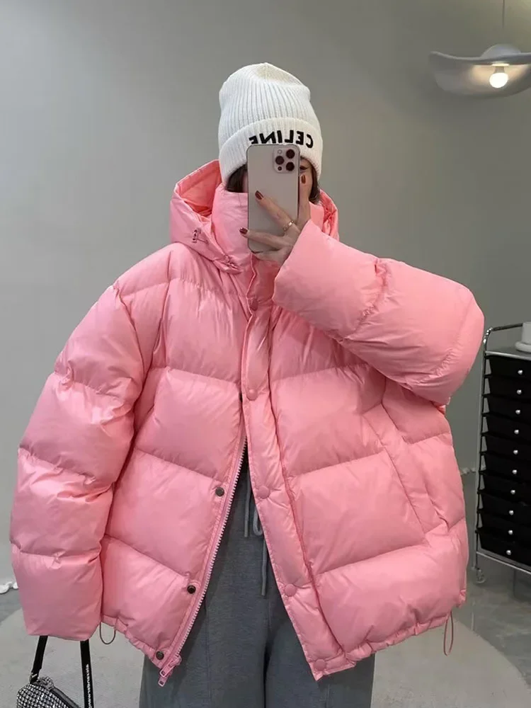 90% Duck Down Jacket Women Fall 2024 New Long Sleeve Thicken Warm Loose Puff Jackets Chic with Hood Oversized Winter Coat Women