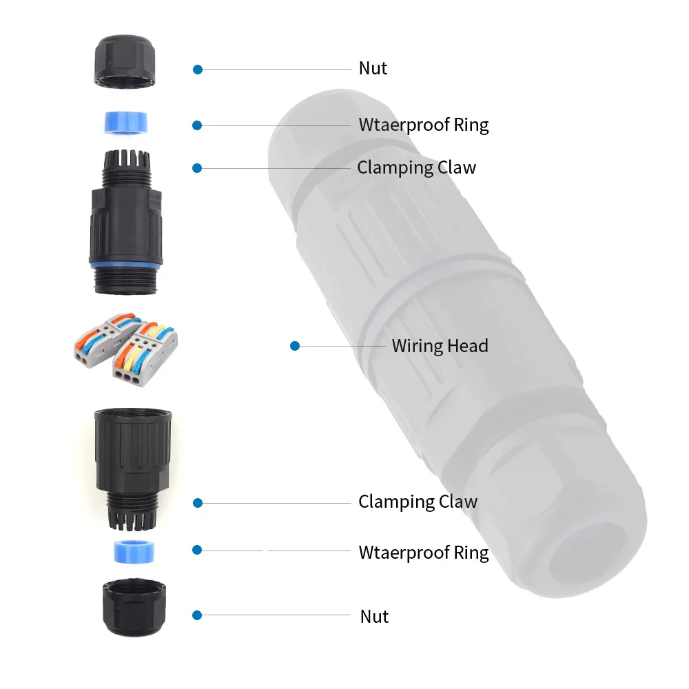 IP68 방수 케이블 커넥터, 빠른 연결, 2/3 핀 전기 단자 어댑터, 와이어 커넥터, 2 in 2 out, 3 in 3 out