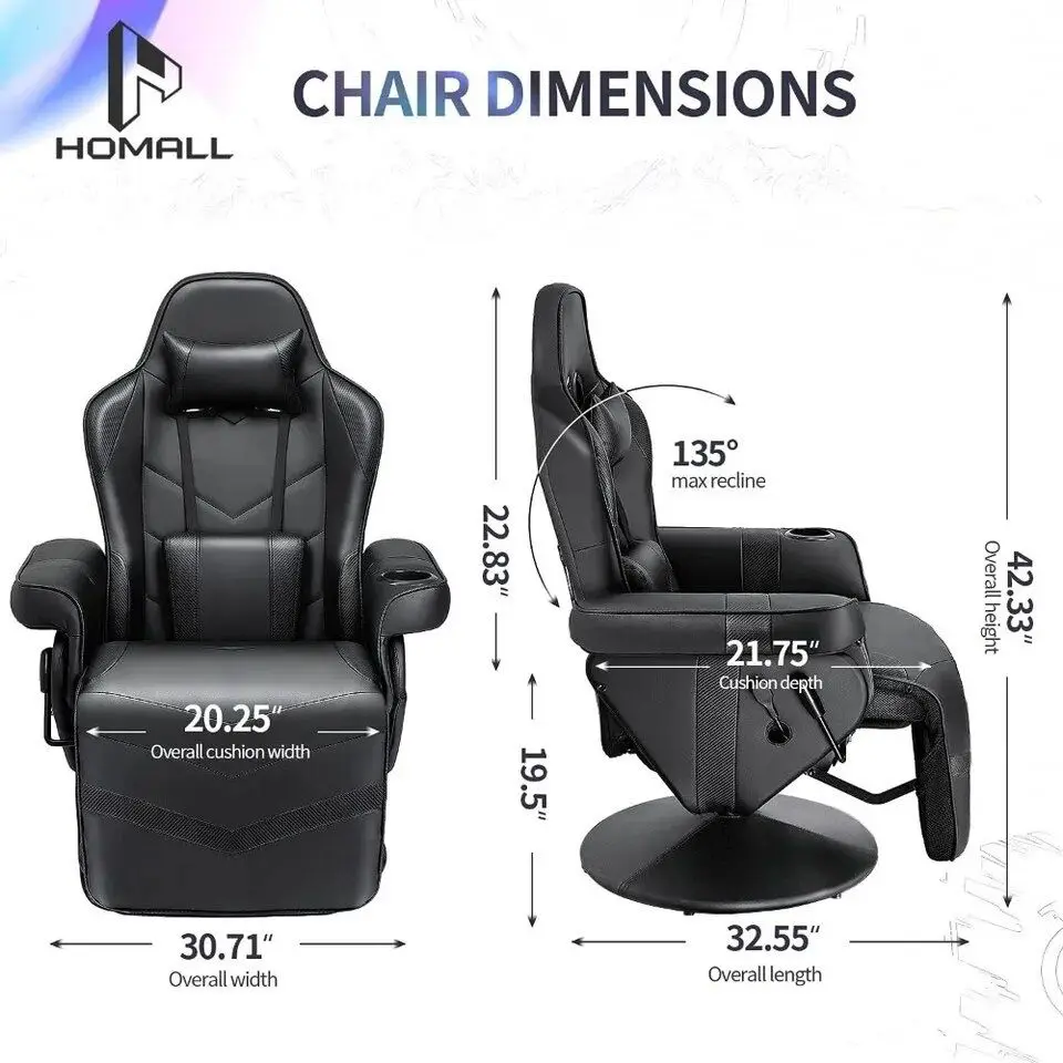 Homall Computer Racing Style Pu Leather Ergonomic Adjusted Reclining Video Gaming Single Sofa Chair with Footrest Headrest