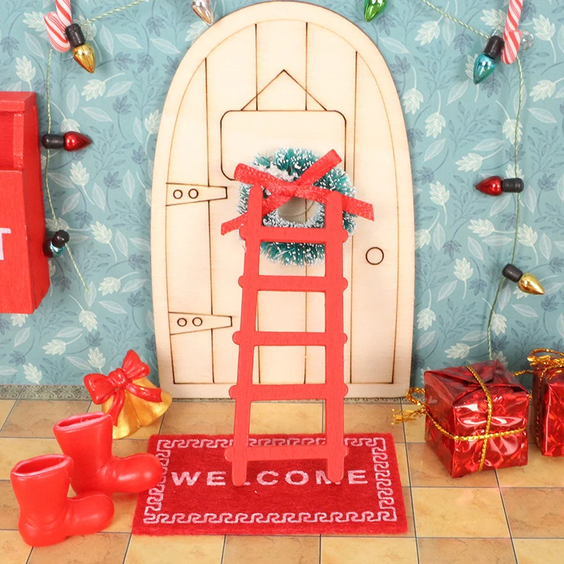 1:12 Dollhouse Christmas Door Wreath Mailbox Model Miniature Xmas Scene Decoration Set Dollhouse Furniture Decor Accessories