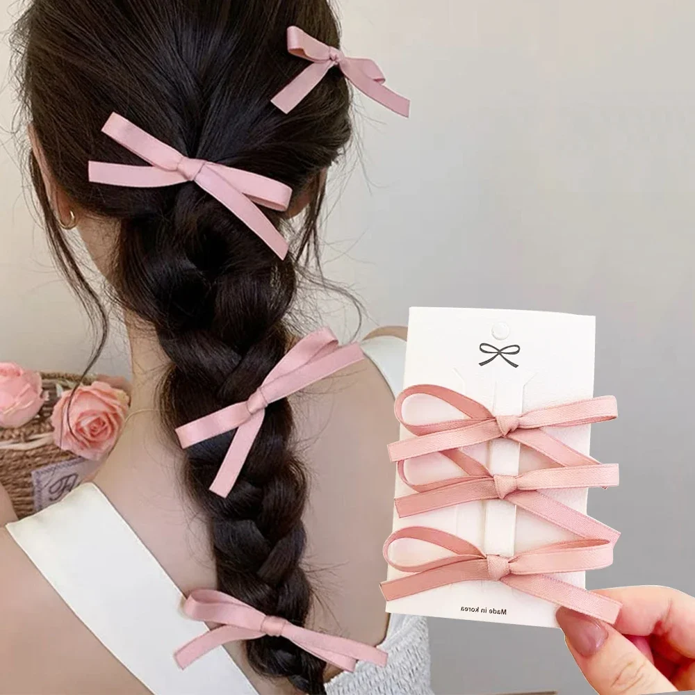 

3pcs/Set Sweet Satin Bow Hairpins Ribbon Bowknot Hair Clips For Toddler Girls Bangs Sides Alligator Barrettes Party Headwear