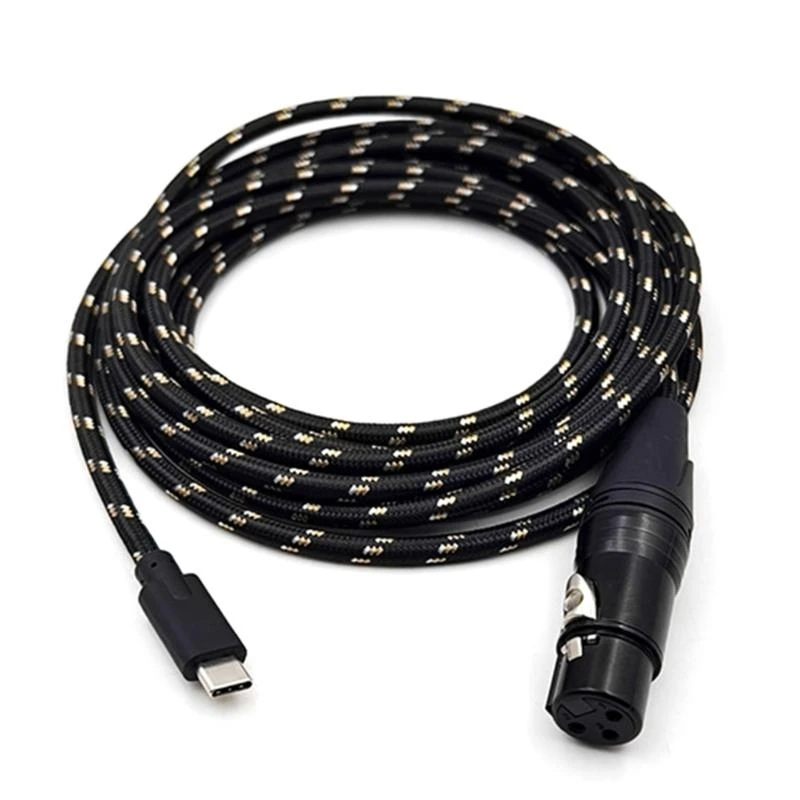 E56B USB C to 3Pin Microphone Connector Wire Line 3Pin Female to Type C Male Aux Cable Cord for Dynamic Microphones