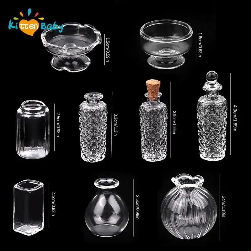 1:12 Dollhouse Miniature Vase Storage jar Glass Bottle Cork Cover Tiny Jar Vials Model Dollhouse Miniature Furniture Toys