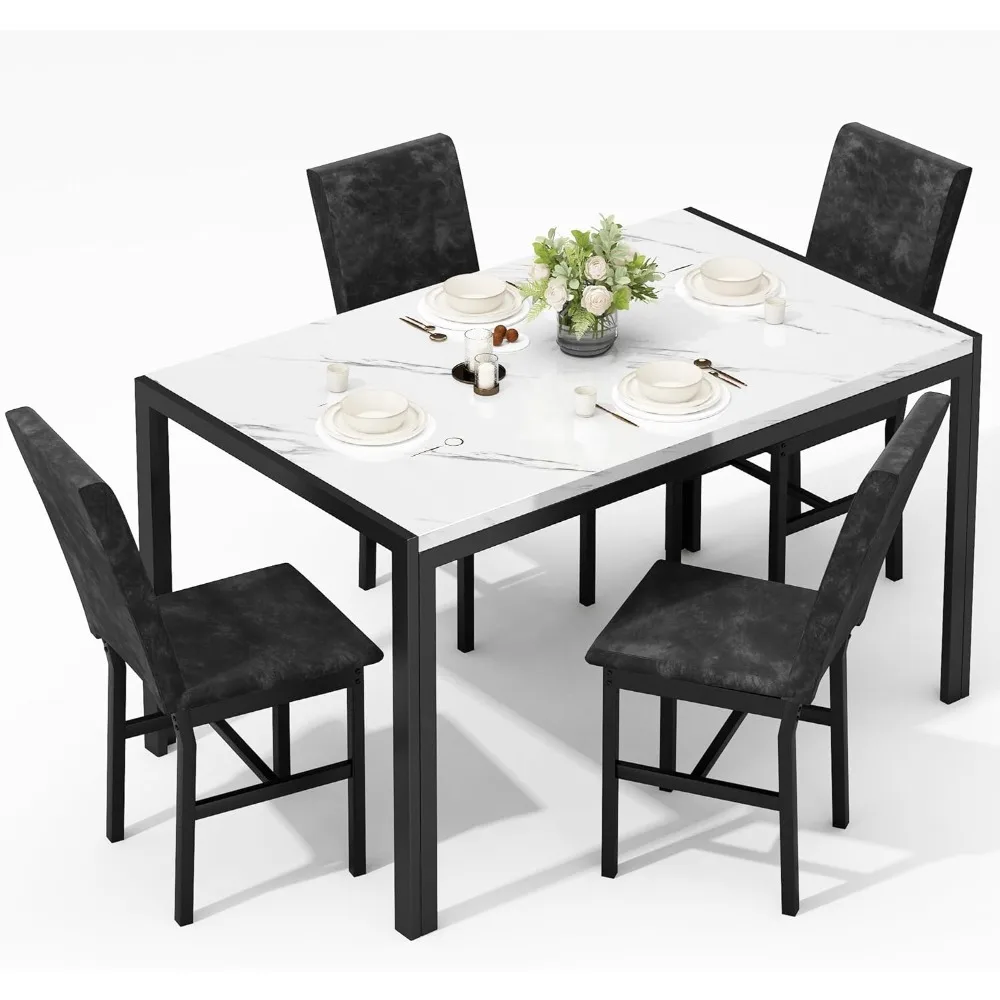 مجموعة طعام رخامية مكونة من 5 قطع من منتجات AWQM، وطاولة مطبخ حديثة وكراسي لغرفة الطعام، وحجرة طعام صغيرة، وأثاث مدمج موفر للمساحة