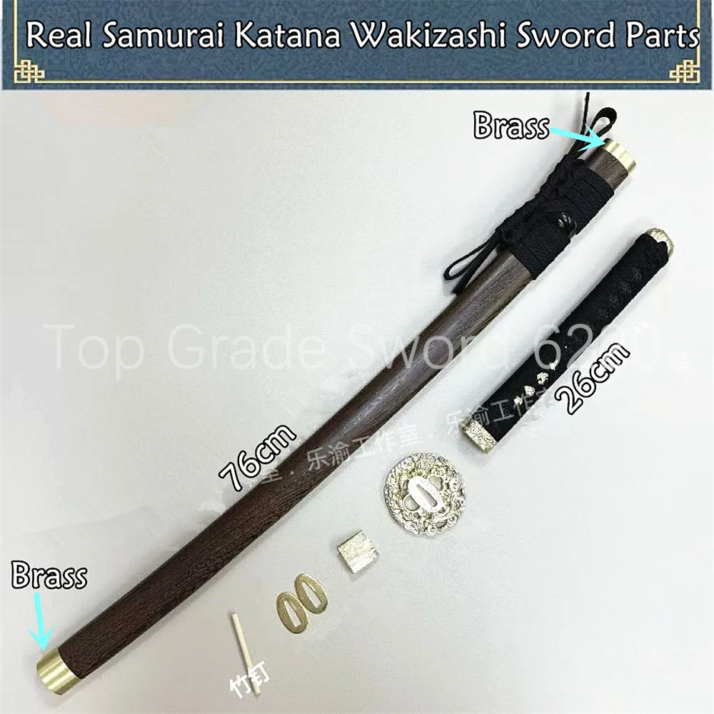 A Set Unique Nice Tsuka Handle Brass Tsuba Handguard Habaki Seppa Hardwood Sheath For Real Samurai Katana Wakizashi Sword Parts