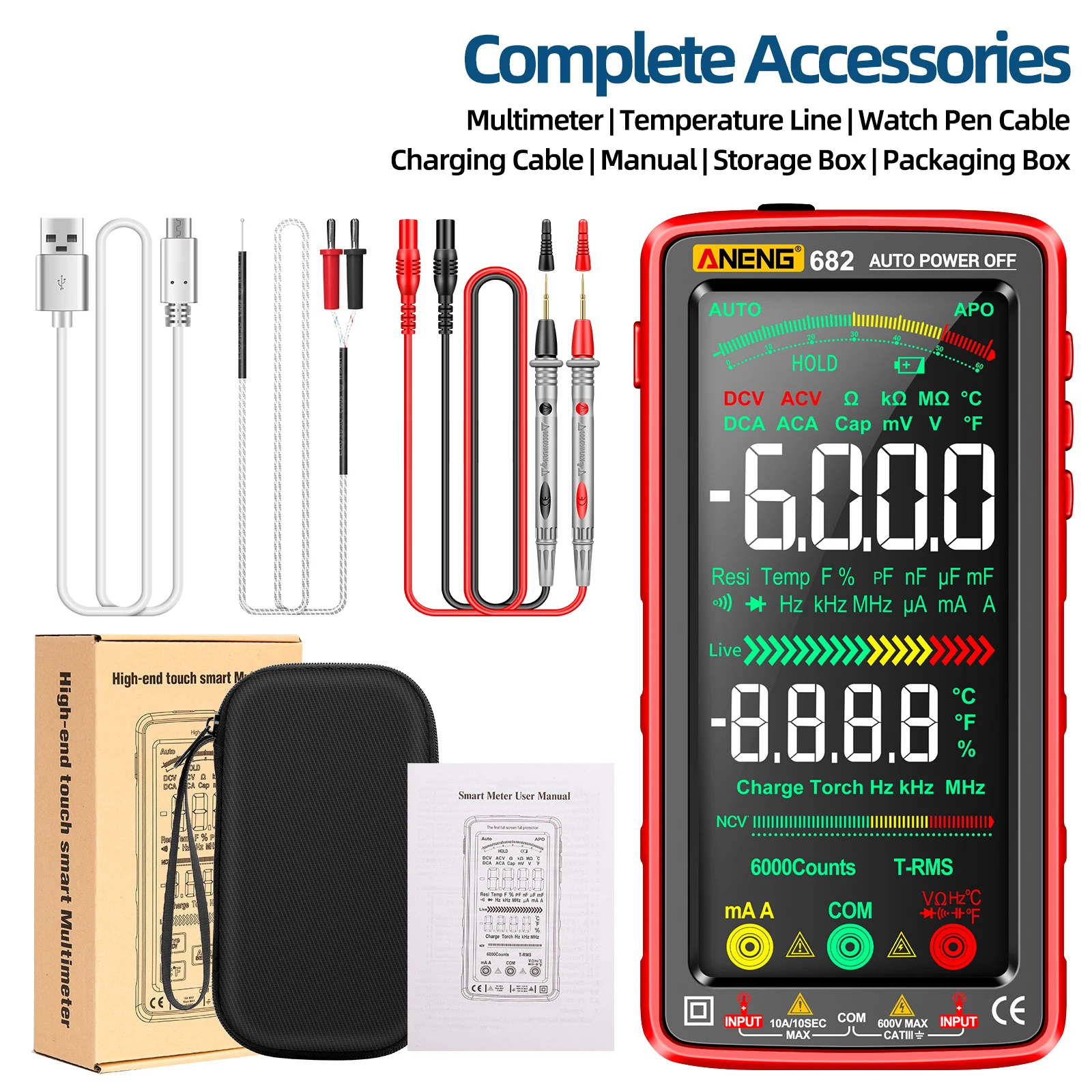 6000 Counts 683/682/681 Smart Digital Multimeter Ammeter Voltmeter Digital Voltage Tester Electrical Capacitance Meter Measuring