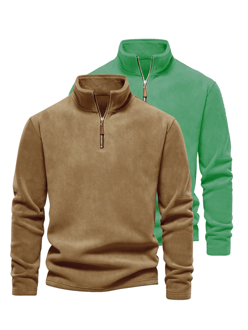 

Men's outdoor style semi open collar standing collar fleece two-piece set