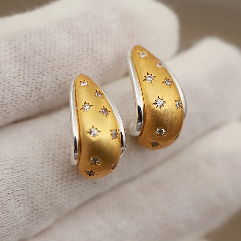 جديد البصر تصميم فاخر كريستال ستار وأقراط للنساء أزياء العلامة التجارية مجوهرات أقراط معدنية Waterdrop