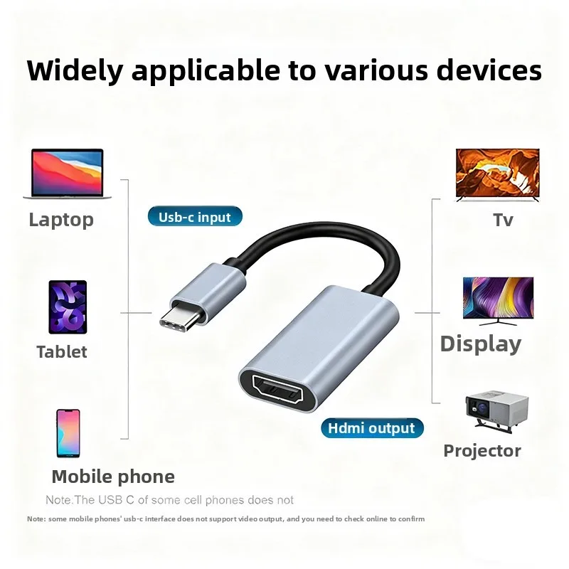 كابل محول من النوع C إلى HDMI 4K محول عرض الكمبيوتر المحمول للهاتف المحمول جهاز النسخ المتطابق الشاشة السلكية