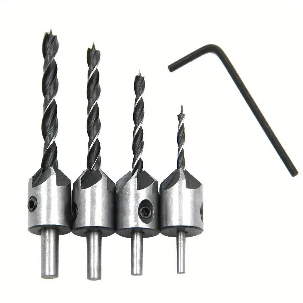 4PCS 3-6mm Three-Pointed Woodworking Counterbore Drill Bit Set Reaming Chamfering Screw Hole Opener Tool for Precise Joinery