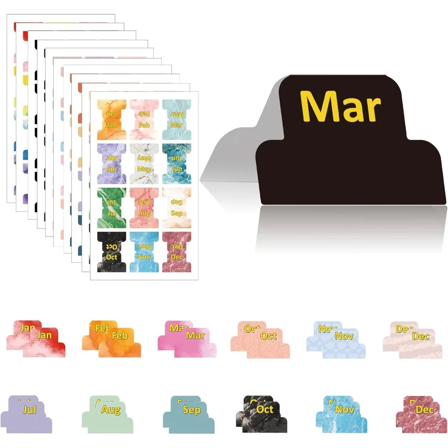 

120 PCS Monthly Planner Tabs Colorful Metallic Adhesive Index Stirs for Planners Jourls and Organizers Decorative Tabs for Offi