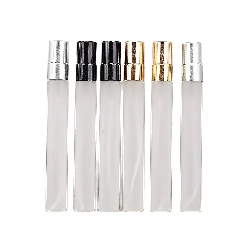 

50Pcs Refillable Perfume Bottle 10ML Frosted Glass Vials Packaging Container Black Gold Silver Spray Portable Atomizer Bottles