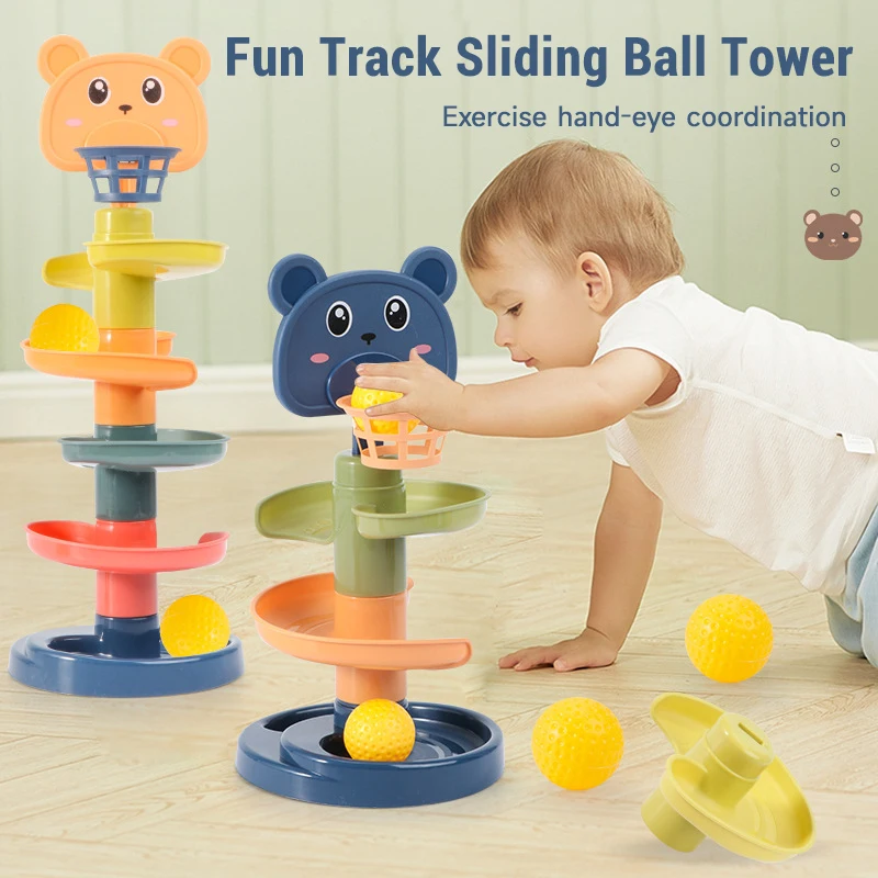 Montessori  Children Spin Track Toys Rolling Ball Pile Tower Children Early Educational Puzzle Toys Track Stacking Sliding Toys