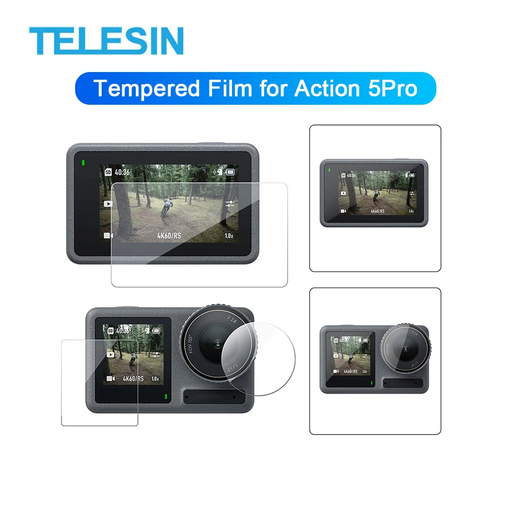 

TELESIN Tempered Film Set for DJI OSMO Action 5 Anti-Scratch Hight Transmittance Lens Screen Protector Action Camera Accessories