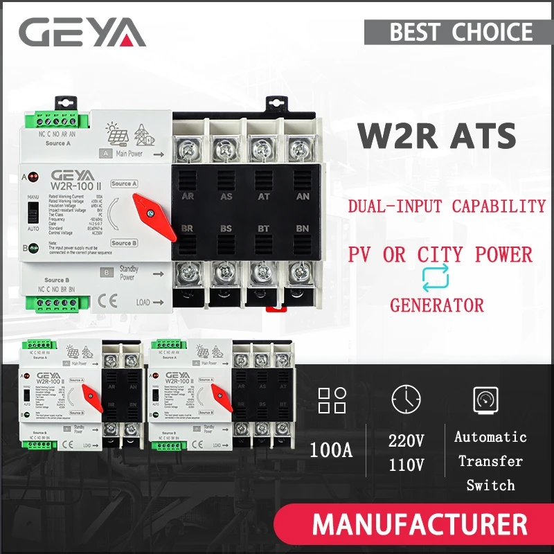 

GEYA PV Solar or City Power ATS 110V 220V PC Dual Power Automatic Transfer Switch 100A Uninterrupted Power Mini ATS