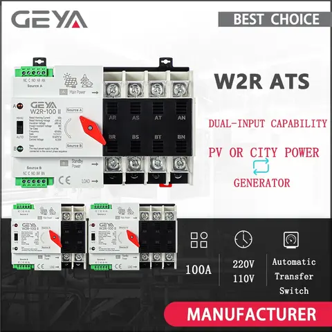GEYA  PV Solar or City Power ATS 110V 220V PC Dual Power Automatic Transfer Switch 100A Uninterrupted Power Mini ATS