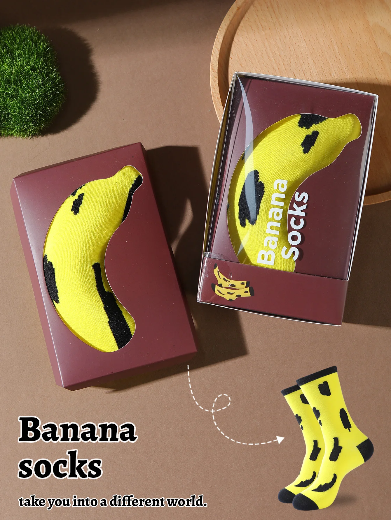 زوج واحد من الجوارب الرجالية لمنتصف الساق، مناسبة لكل من الرجال والنساء، جوارب صندوق هدايا الموز الملونة المبتكرة والممتعة، طراز عصري أوروبي وأمريكي، هدية مبتكرة للحفلات، عيد الحب، عيد الميلاد، نمط الخريف والشتاء، طراز لطيف وممتع لجميع المواسم #1