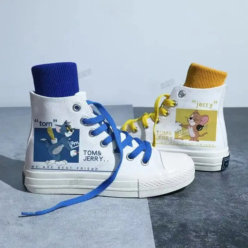 Tom y Jerry, zapatos deportivos para niñas, moda de dibujos animados de gato y ratón, primavera invierno 2025, nuevos zapatos ligeros de talla grande para hombre y mujer