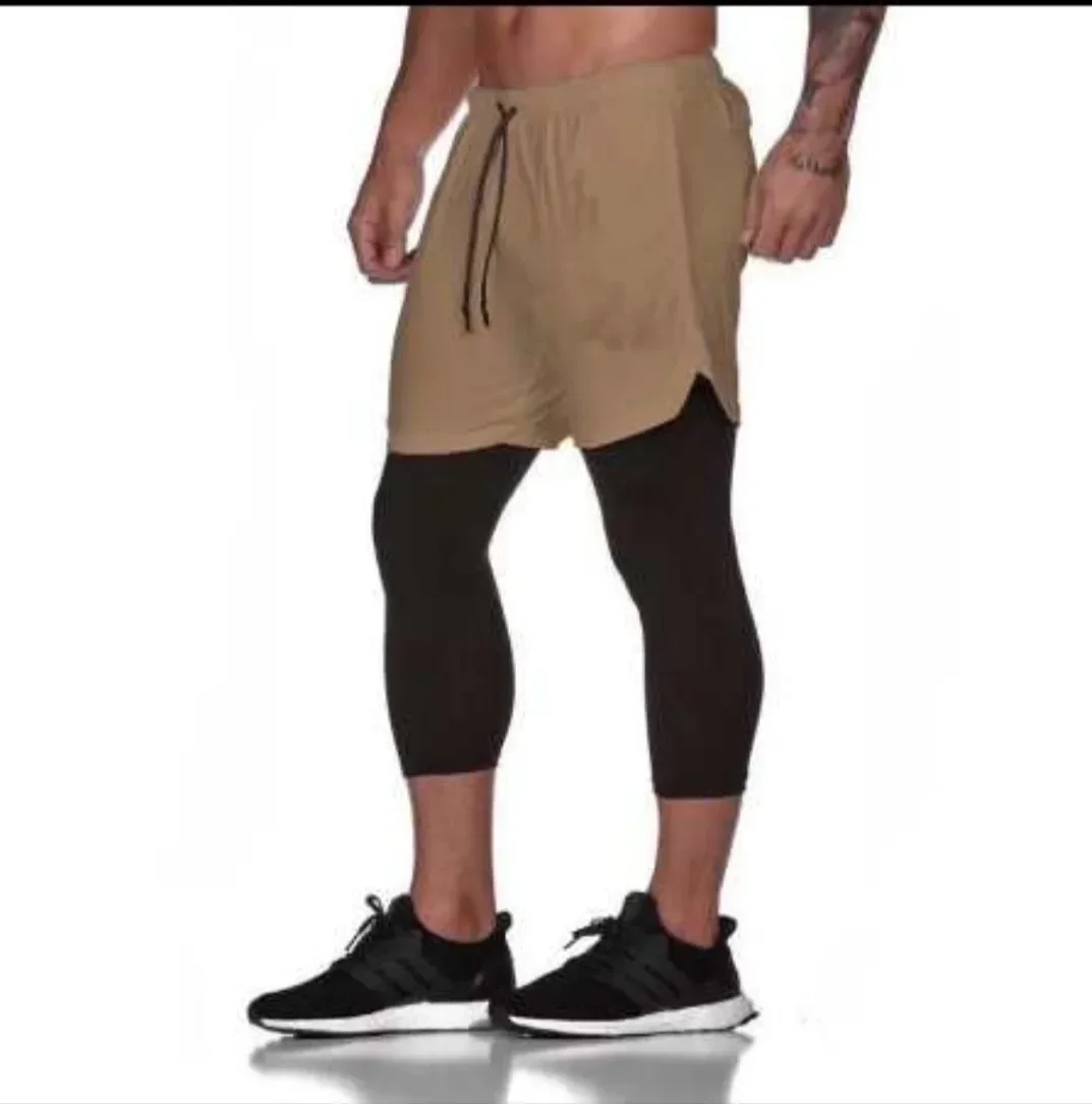 2024New mesh sports shorts men\'s sports running fitness double-layer quick dry breathable fifth pants Sports training pants