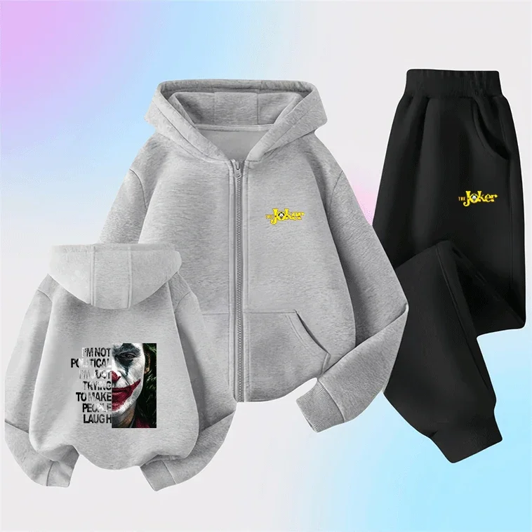 

New Arrival The Joker Girls Boys Kids Zip Up Hoodie Set Cute Printed Cartoon Windproof Warm Autumn Winter Stylish