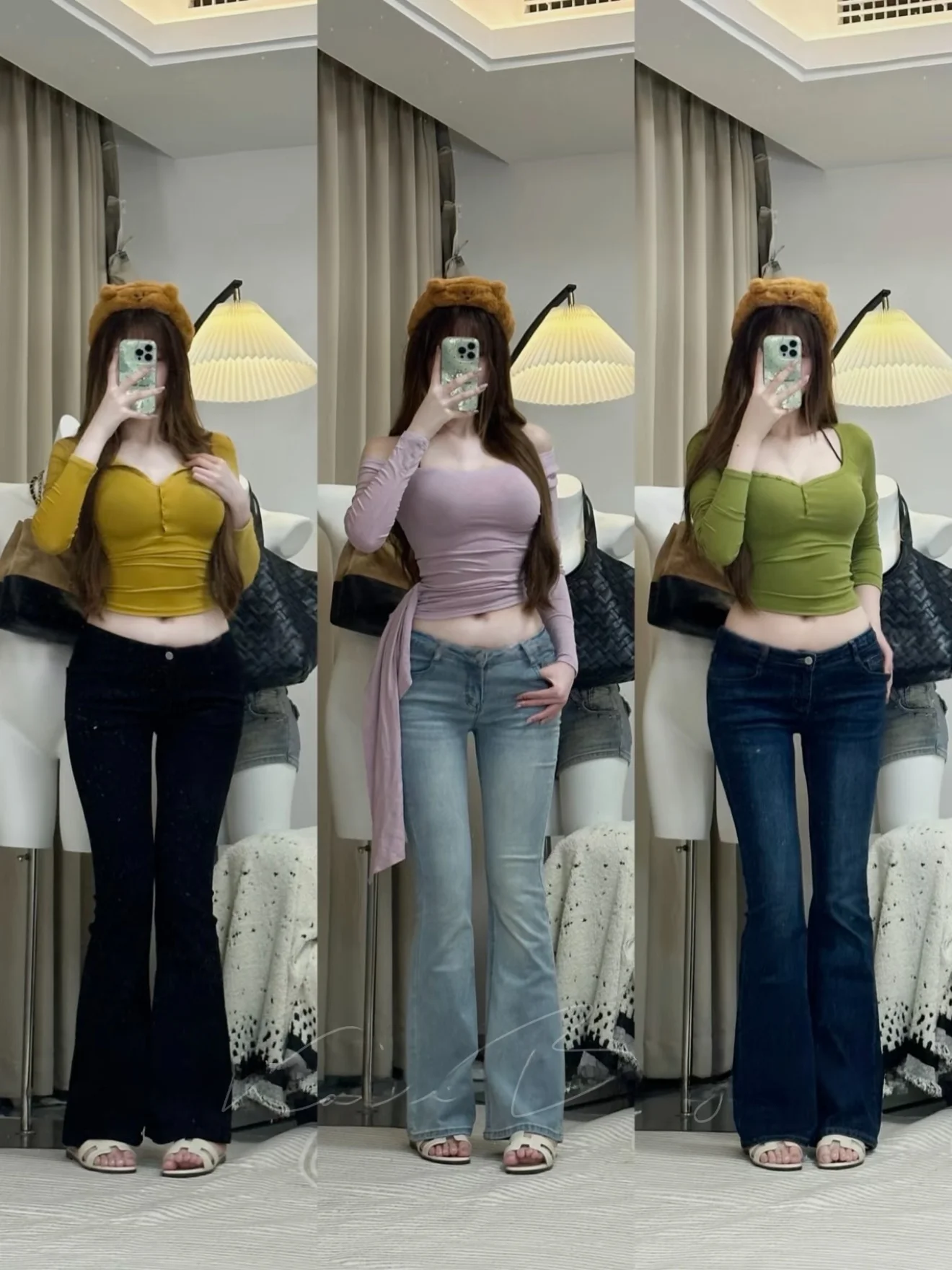 

Low Waist High Elastic Micro Flared Jeans Women's Retro American Waed Slimming Butt Lifting Stretchy Long Pants