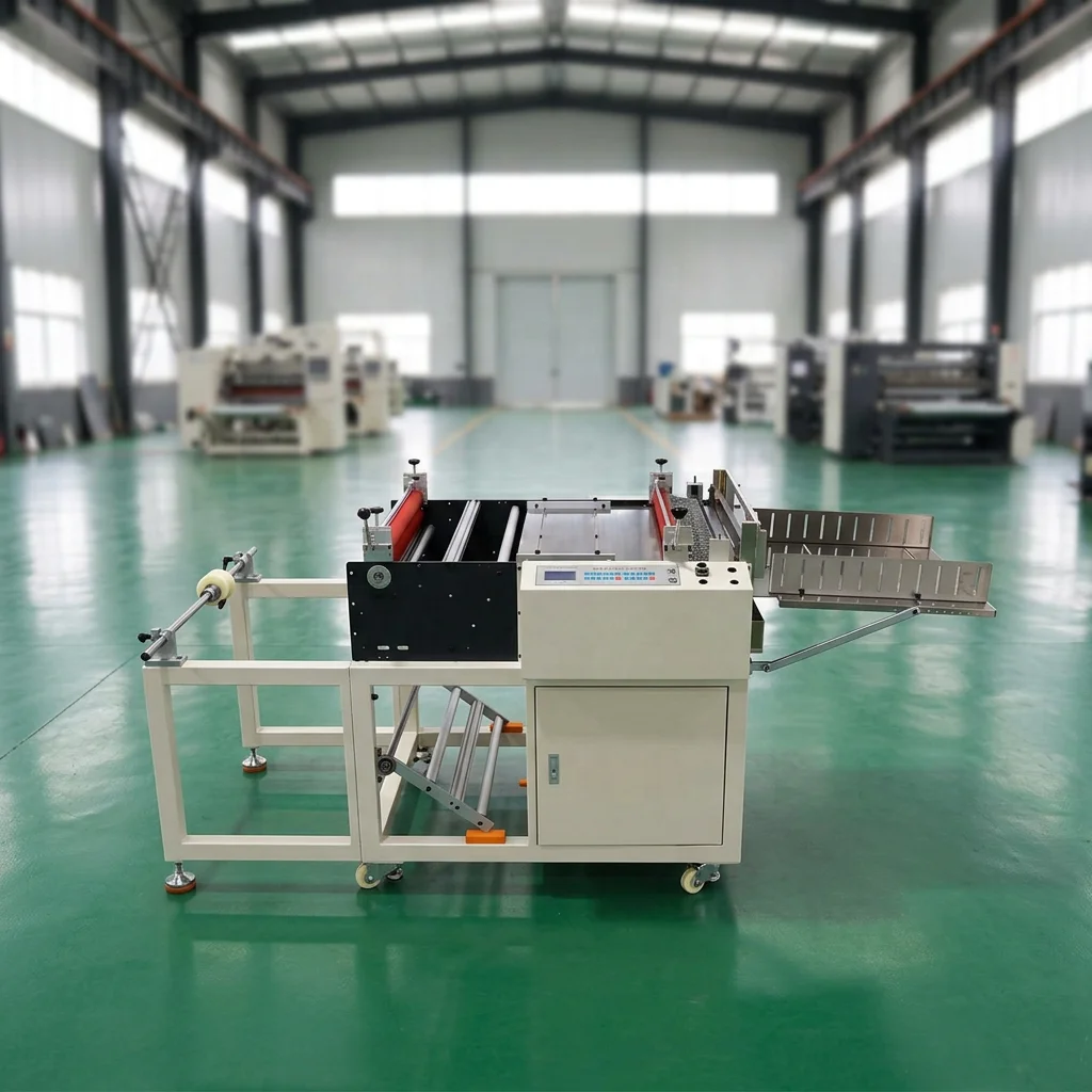 Fully Automatic Unwinding Cutting Machine 300mm Width PLC Controlled Stepper AC Motor Bearing High-Speed Plastic Film