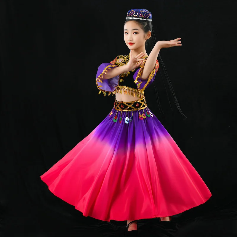 Children's Xinjiang dance costumes, girls' Uyghur performance costumes, children's ethnic minority Indian dance performance cost