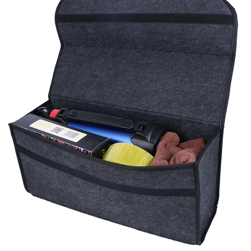 Foldable Spacious Canvas Car Storage Box Trunk Organizer with Felt Cloth Interior-Car Interior Tidying Container for Easy Storag