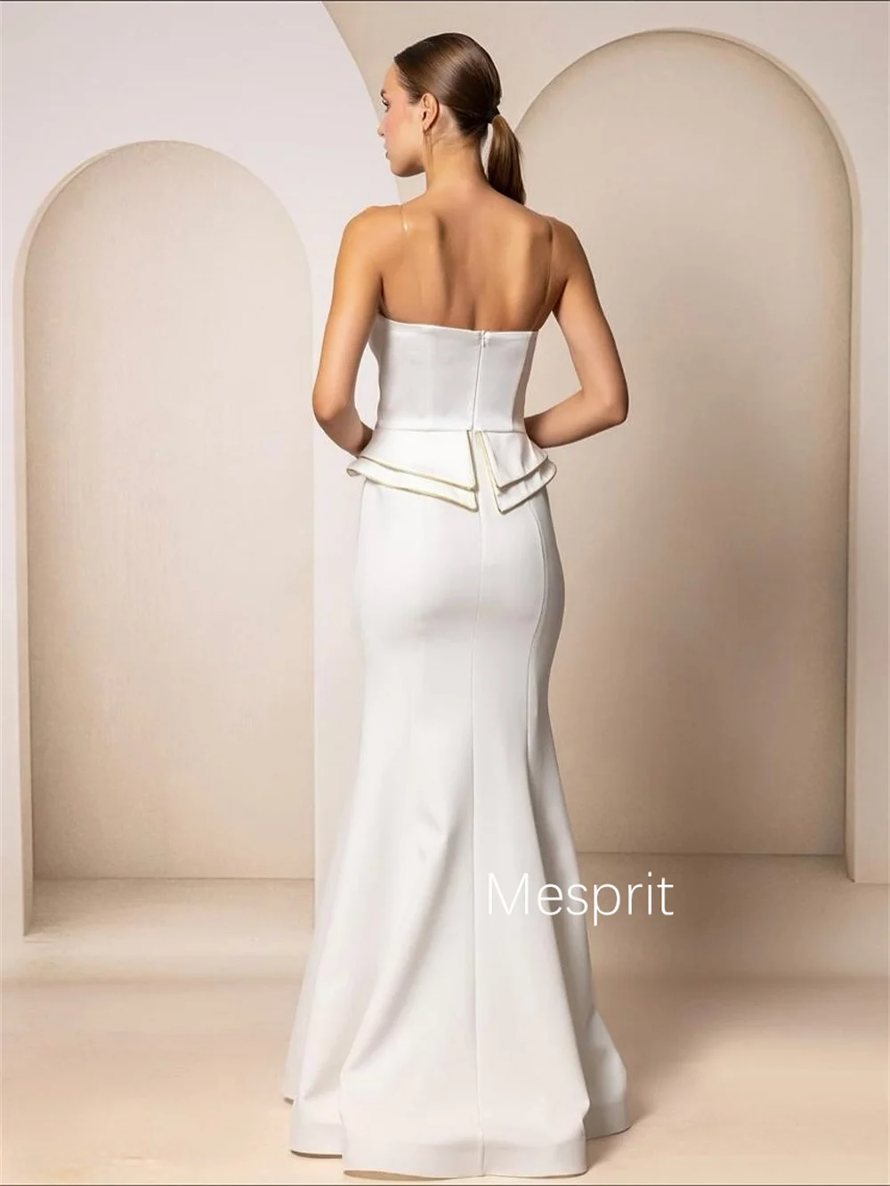 Customized Elegant Charmeuse Pleat Pattern Trumpet Strapless Long Dresses Bespoke Occasion Evening Chinese Style