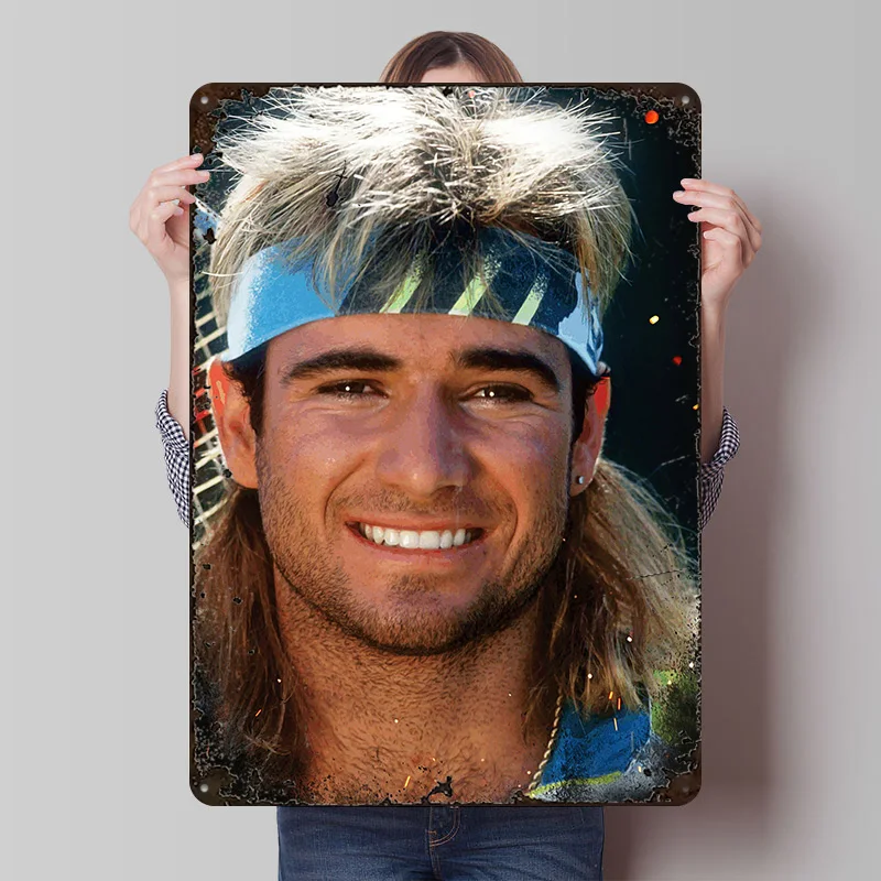 Andre Agassi Tennis Portrait Metal Poster Customized Wall Art Retro Vintage Tinplate Signs for Office Decoration Gaming House