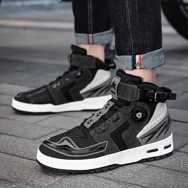 Fashionable and Trendy Anti Slip Motorcycle Boots Wear-resistant Riding Leather Motorcycle Shoe High Top Casual Motorcycle Shoes