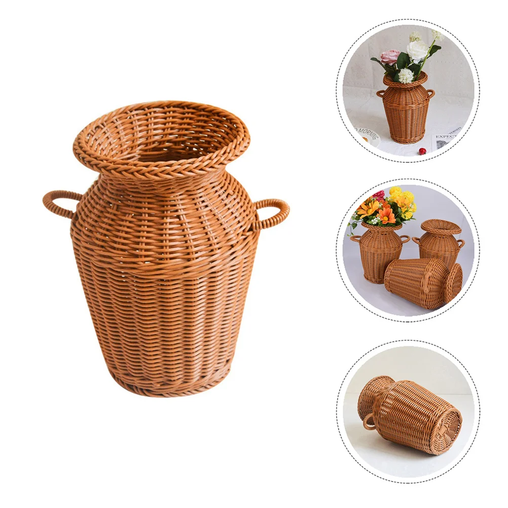 

1Pcs Creative Rattan Flower Basket Light Brown Woven Plant Vase Decorative Storage Holder for Home Office Living Room Rustic