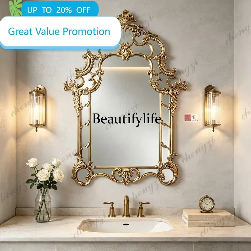 M178 French retro carved makeup mirror American desktop vanity mirror wall-mounted bathroom mirror