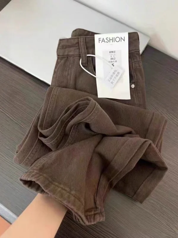 

Американские джинсы с высокой талией и прямыми штанинами для женщин, большие размеры, зимние, утепленные, свободные, облегающие, повседневные, широкие брюки