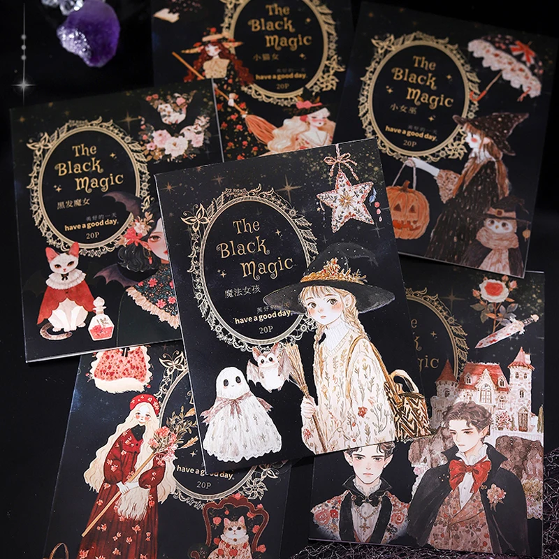 

Mr Paper, 6 Styles Black Magic Collection Enchanted Witch Character Scenic Stickers scrapbooking stickers Home Decoration Gifts