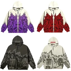 Men Anime Skull Hoodies Women Vintage Gothic Zip Up Long Sleeve Streetwear Loose Coats Harajuku Letter Print Hooded Sweatshirts