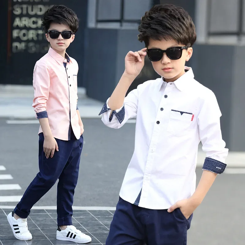 2024 Teenager Kids Boys Clothes Children Shirts Fashion School Casual Tops Cotton Boys Shirts 5 6 7 8 9 10 11 12 13 14 15 Years