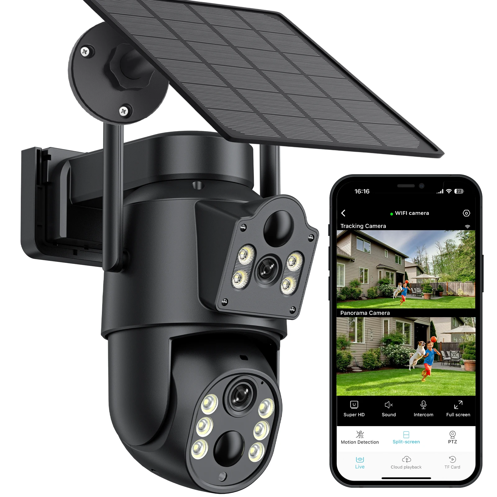 4K HD Solar WiFi Camera Outdoor Built-in Battery Dual Lens 2K Security Camera Solar Panel Wireless Video Surveillance CCTV iCSee