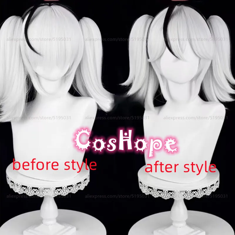 Camellya Cosplay Wig 30cm Short Hair with Double Ponytail Silver White Black Wig Cosplay Anime Heat Resistant Synthetic Wigs