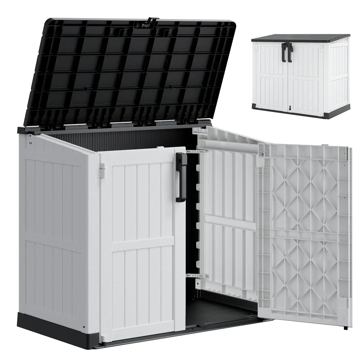 36 Cu Ft Outdoor Storage Cabinet Dual Lockable Doors Weatherproof Horizontal Shed Floor Garage Patio Backyard White, Customized