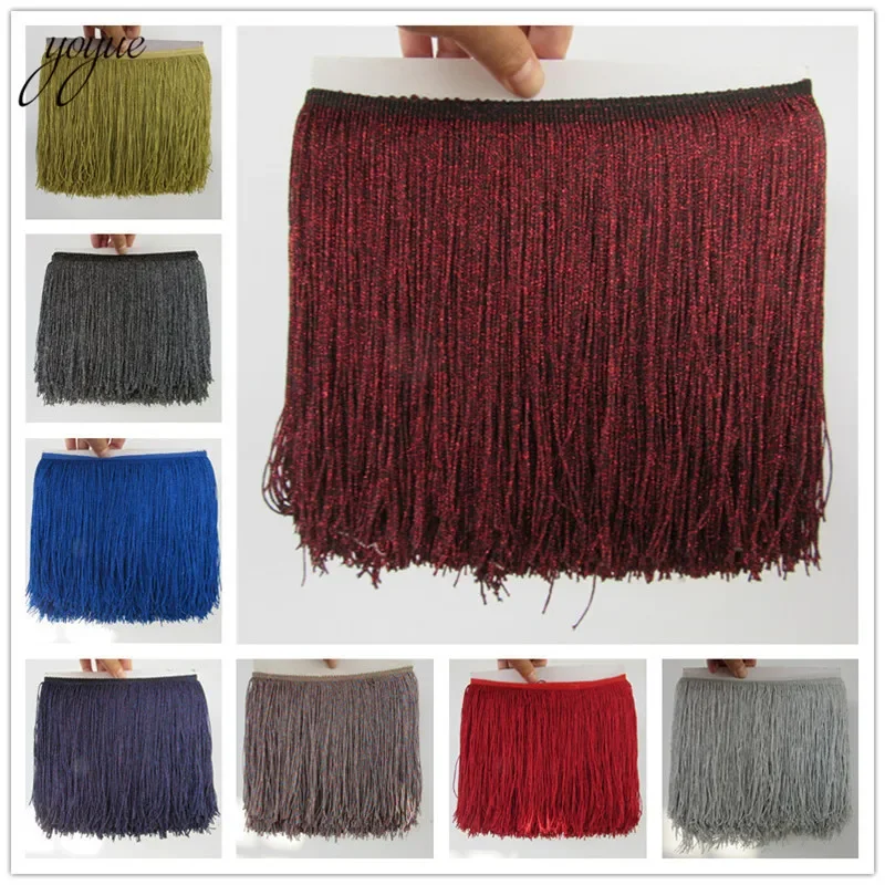 YOYUE 10 meter/lot 20cm Long Fringe Lace Tassel Polyester Lace Trim Ribbon Sew Latin Dress Stage Garment Curtain DIY Accessories