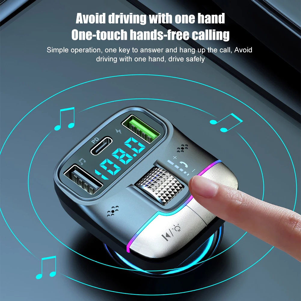 Bluetooth 5.3 auto FM rádiový vysílač bezdrátový Bluetooth auto adaptér MP3 hráč handsfree volat dvojí USB PD postit se nabíječka kolečkové kolo